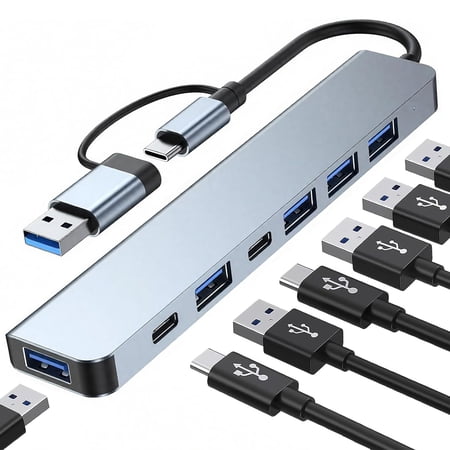 USB C hub USB Hub, 7 in 1 Aluminum USB C & USB Hub with USB 3.0, USB 2.0 Ports for PC/Laptops/MacBook Pro/Air/iMac/iPad and More Devices