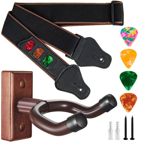 Soporte de pared para guitarra KKG, soporte de madera, con correa para guitarra