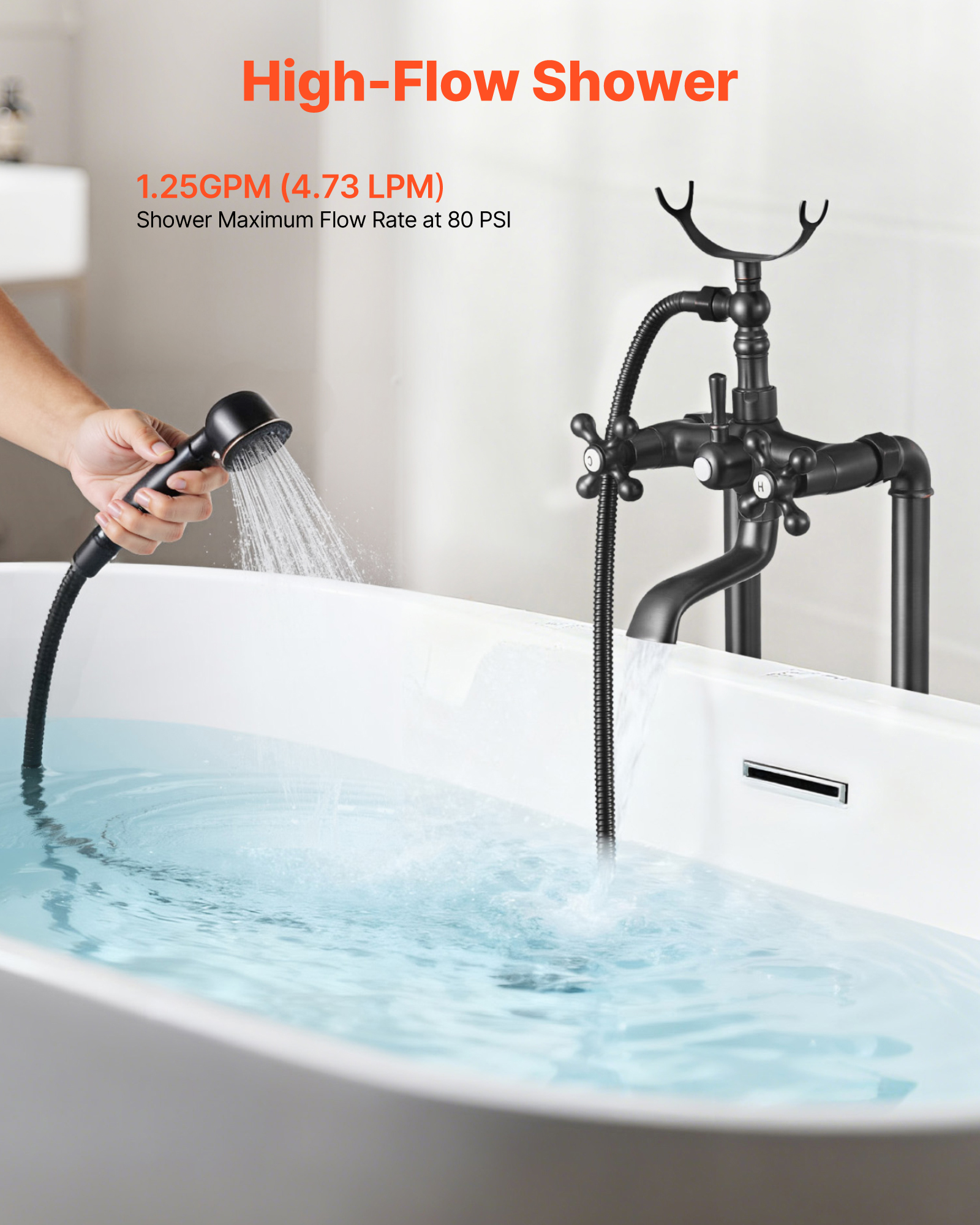VEVOR Clawfoot Bathtub Faucet, Freestanding Tub Faucets with Handheld Shower, Vintage Oil-Rubbed Bronze Tub Filler Faucet Shower Kit with 360° Rotation Spout & 59-inch Long Hose for Bathtubs