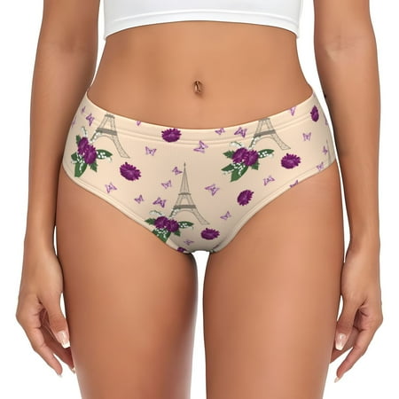 Womens Underwear - flowers Eiffel Tower No Show Seamless Underwear for Women  Kawaii Soft Stretch Women s Panties  Hipster Ladies Panties Bikini Underwear Briefs