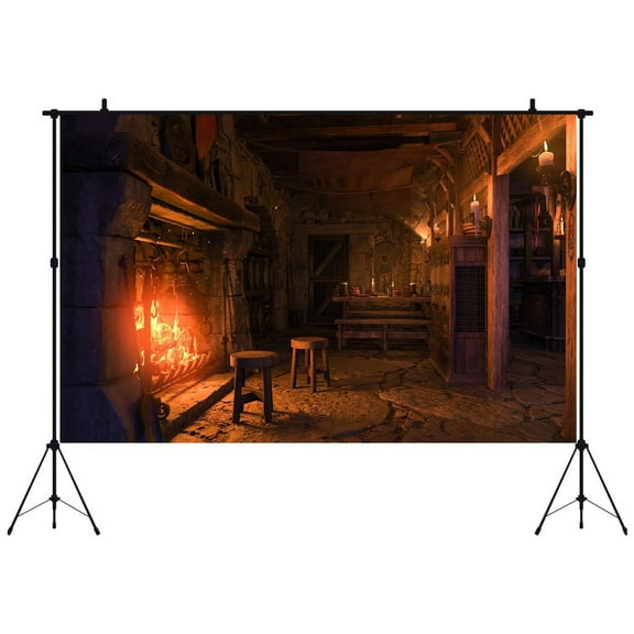 7x5ft Medieval Tavern Fireplace Photo Backdrop, Nordic Theme Vintage Party Props, Portrait Photography Studio Background