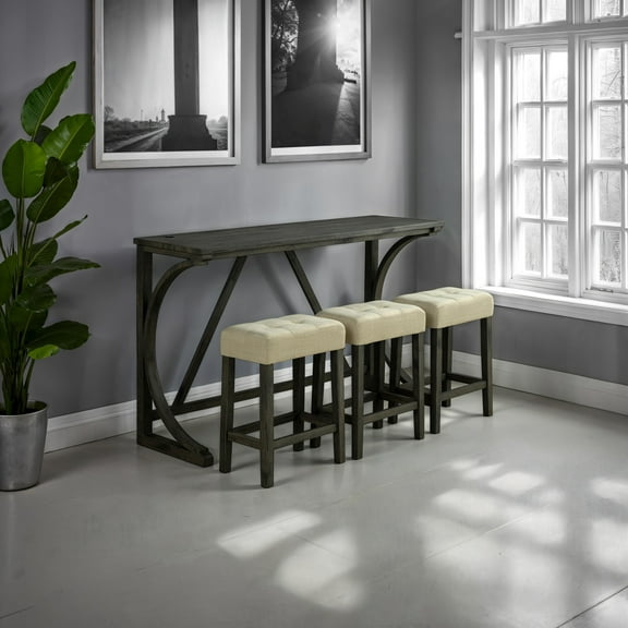 Furniture of America Cranst 4-Piece Solid Wood Indoor Counter Height Dining Table Set, Brown