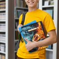 thumbnail image 2 of HELLHERO Tote Bags with Decorative Design Polyester Fabric Book Covers with Handle for Textbooks Paperbacks Bag Book Carrying Case Book Storage Bag, Football Fire Water Collision, 2 of 4
