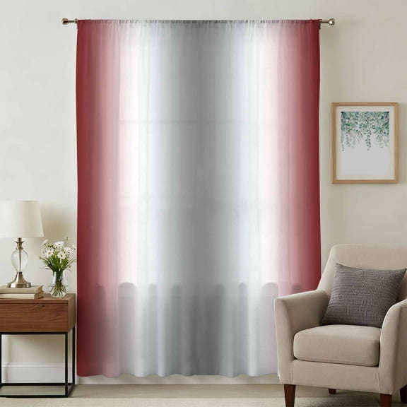 Red Grey Sheer Curtains 72 Inches Long, Gray Farmhouse Modern Rustic Light Filering Curtains, Breathable Simi Curtain Privacy Drapes for Living Room Bedroom Lightweight Window Treatment