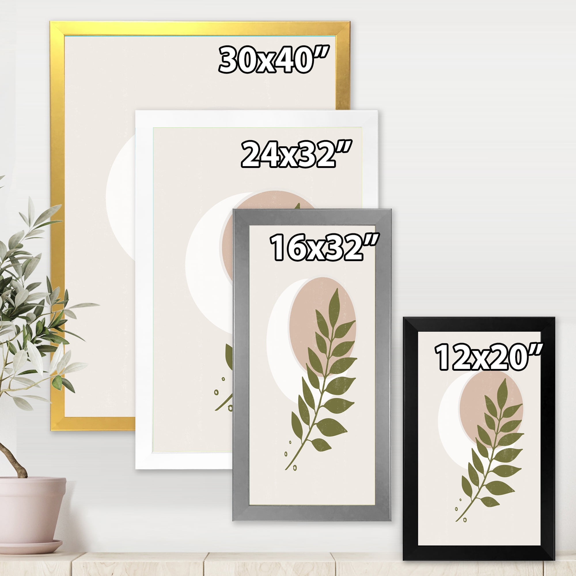 Designart 'Abstract Geometrical Leaf With Moon IV' Modern Framed Art Print