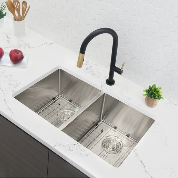 STYLISH Double Bowl Undermount and Drop-in Stainless Steel Kitchen Sink with Grids and Strainers