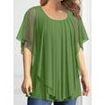 thumbnail image 2 of Plus Size Elegant Top Women's Plus Solid Layered Mesh Butterfly Sleeve Round Neck Shirt Top, 2 of 9