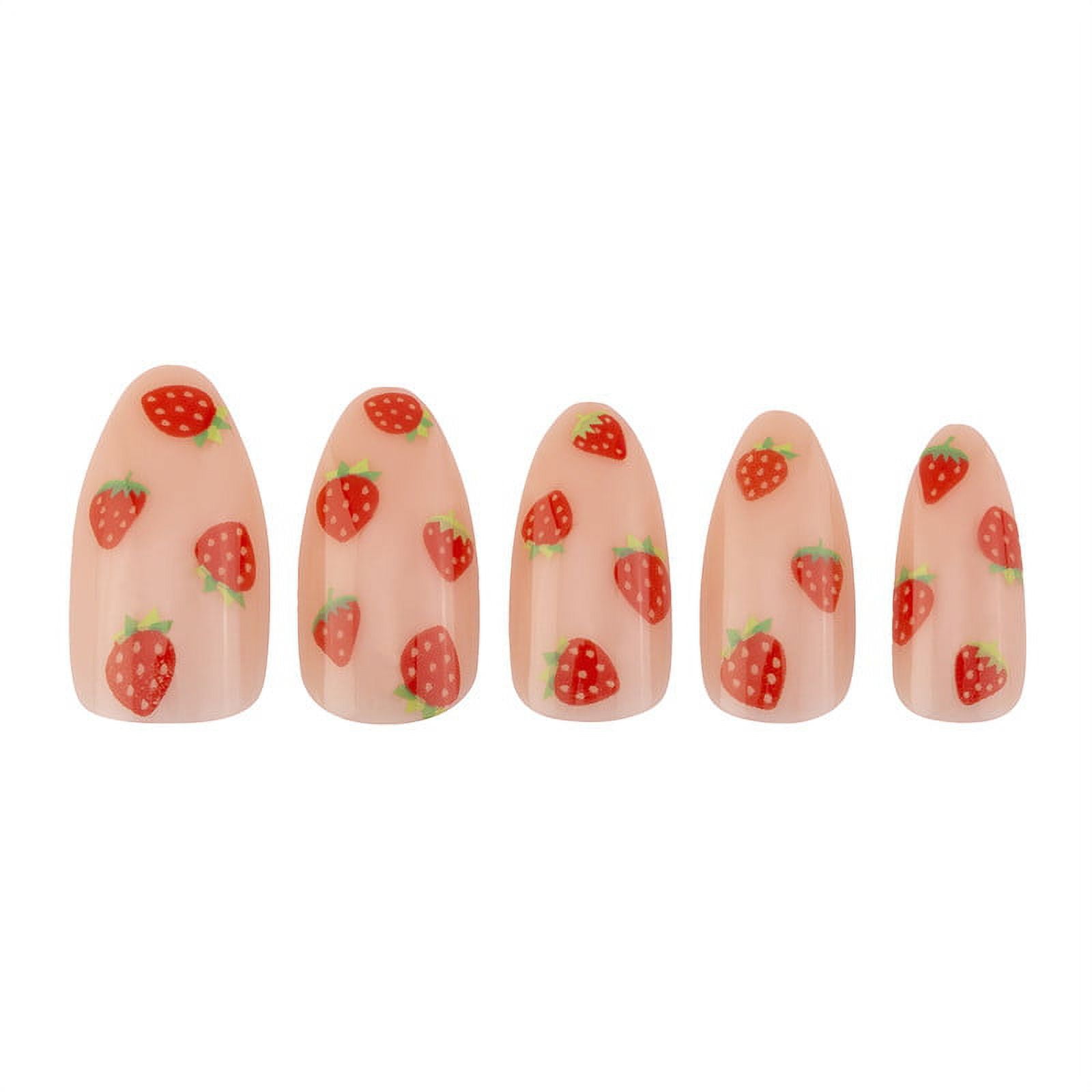 PaintLab Medium Almond Press On Nails, Strawberry Pink, 24 Count