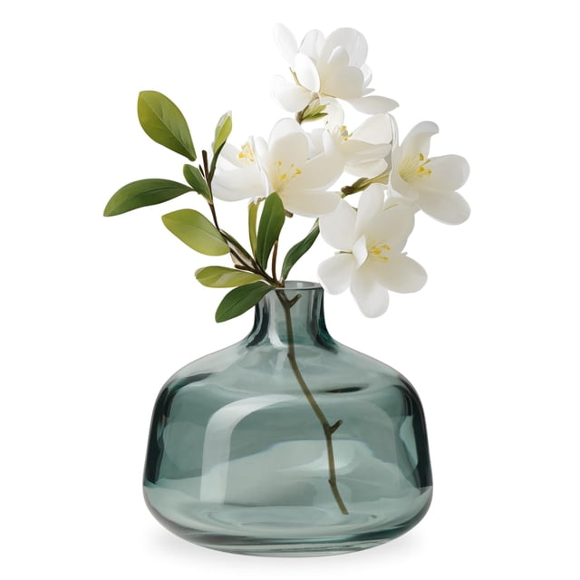 Torre & Tagus Belle Jarrón De Cristal Soplado Con Boca Azul Claro Para Flores – 4.0 In De Alto Único Florero Transparente Hecho A Mano Para Decoración Del Hogar, Florero Como Decoración De Estante Dec