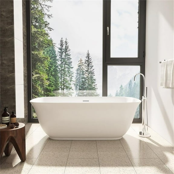 Pemberly Row 67" x 32" Flatbottom Freestanding Acrylic Soaking Bathtub - White