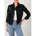 thumbnail image 4 of Caoirhny Women´s Solid Color Denim Jacket, Casual Long Sleeve Button Down Chest Pocket Jean Jacket, 4 of 9