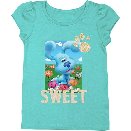 

Nickelodeon Blue s Clues & You Sweet Toddler Girl Short Sleeve Tee-Blue Josh Magenta Mint 4T