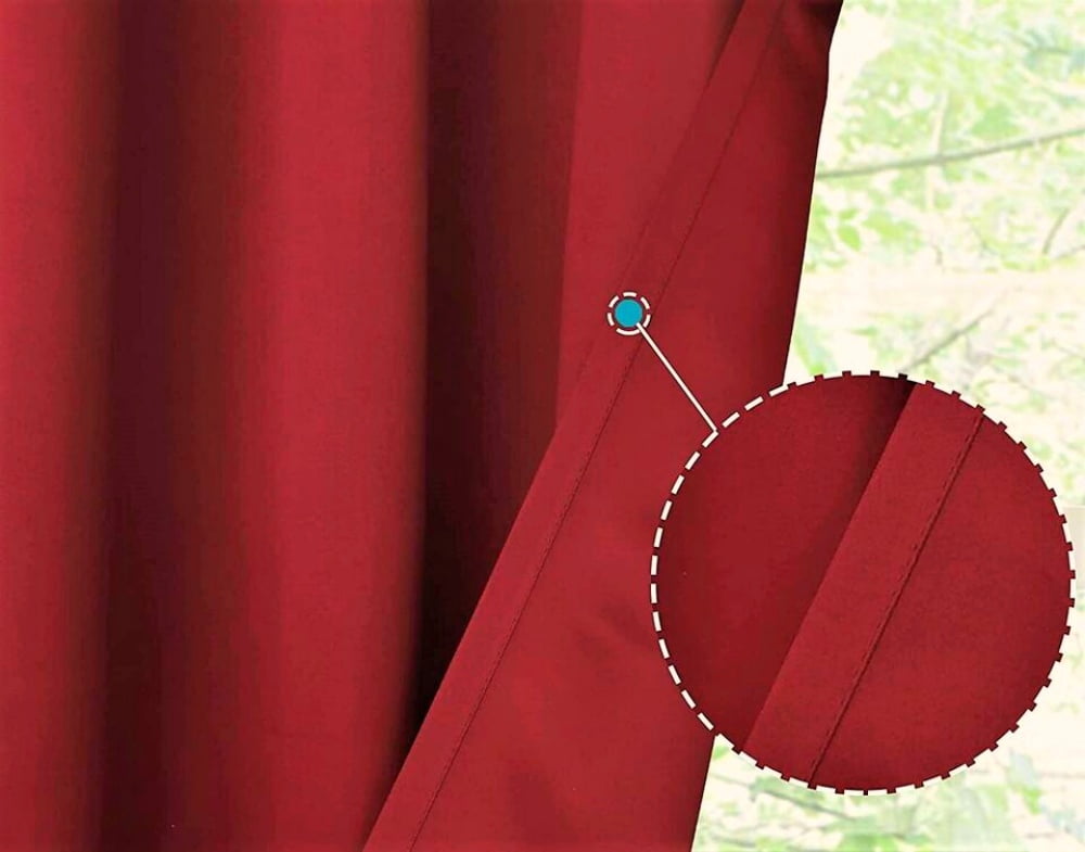 2 panels K68 burgundy color 100 % blackout thermal light blocking drapes for sliding patio window curtain top grommets noise reducing 37" wide X 63" length each panel