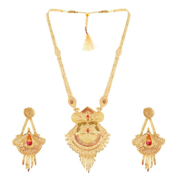 South Indian Bollywood Gold Plated Necklace Set with Matching Drop Earrings – Traditional Ethnic Jewelry for Weddings & Special Occasions