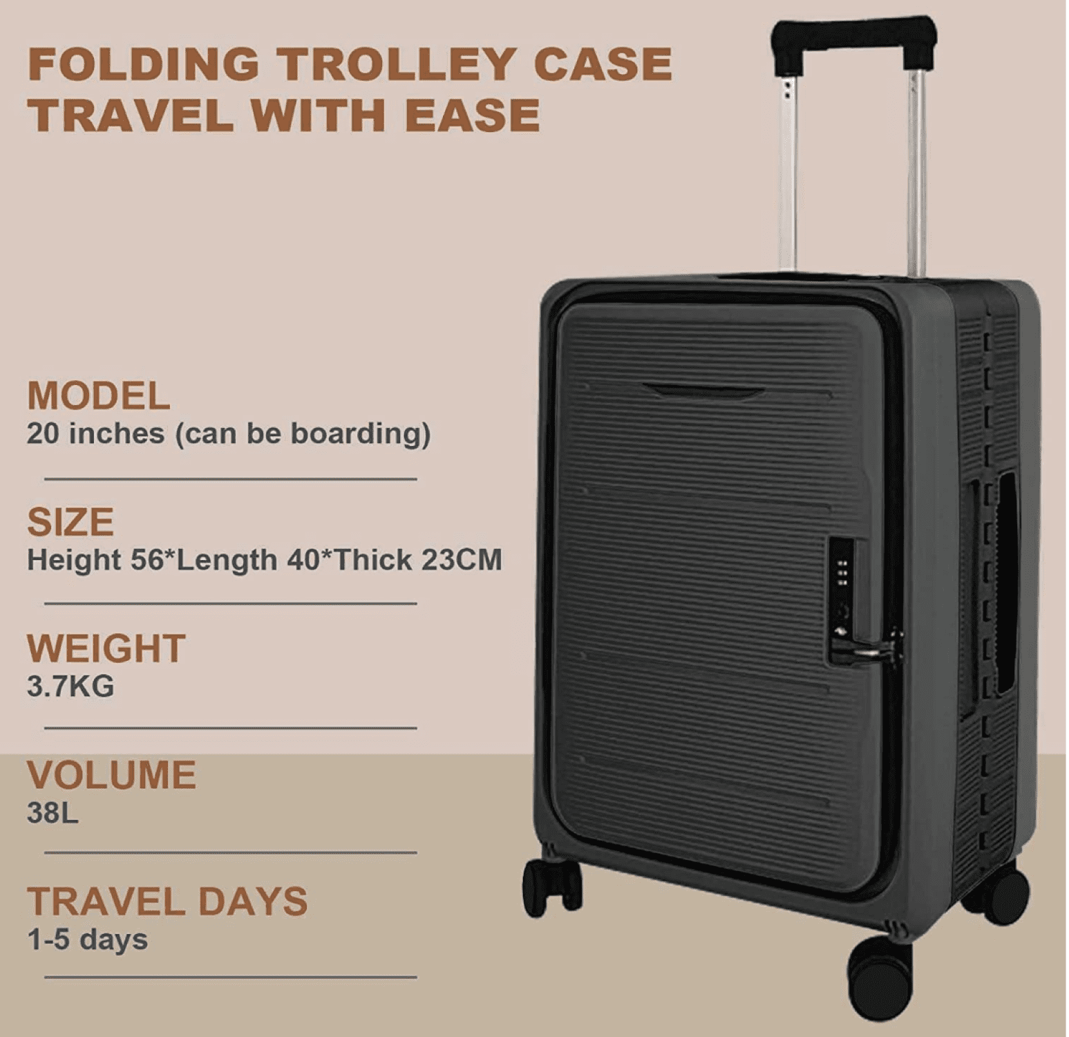 Travlr's Bubble  Collapsible / Foldable  100% PP hardside  lightweight 24" checkin  luggage  with TSA Lock and Mute Omnidirectional Spinner Wheels. - Black