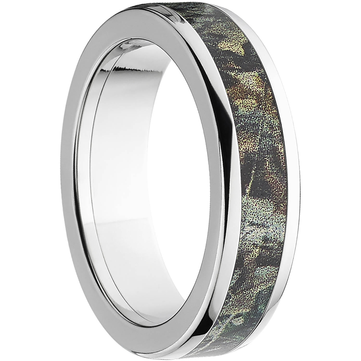 Timber Men's Camo 6mm Stainless Steel Wedding Band with Polished Edges and Deluxe Comfort Fit
