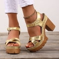 thumbnail image 2 of Rokment Womens Glitter Metallic Platform Chunky Block High Heels Dress Sandals Trendy Casual Comfortable Leather Orthopedic Dressy Pumps Walking Summer Shoes Gold Size 6, 2 of 6
