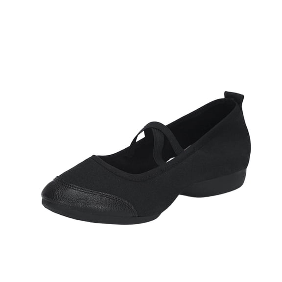 KEGIRLOM Female Teacher Latin Dance Shoes Adult Body DancePractice Leather Head Large Shoes Trendy Middle Heel Dance Shoes Black Size 9