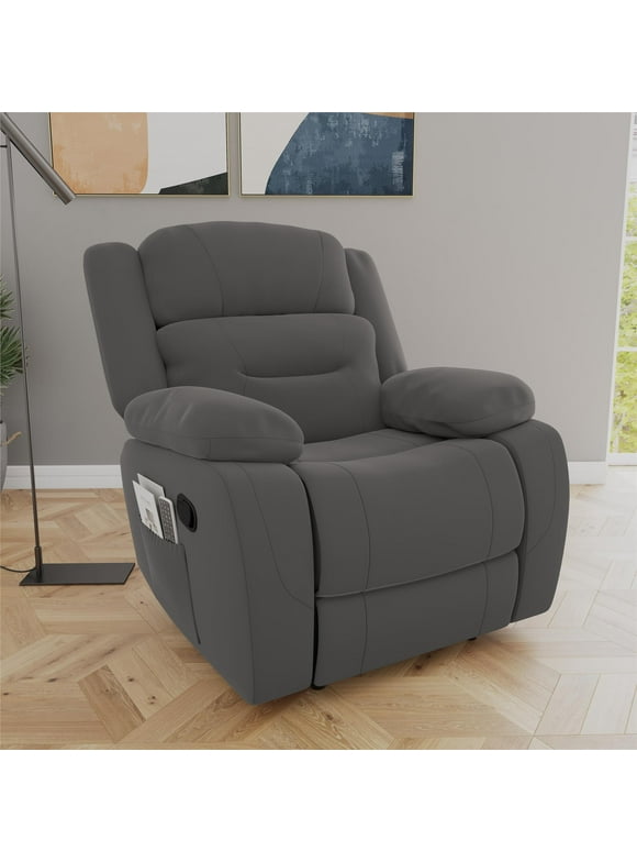 DHP Miller Recliner with Cupholder, Faux Microsuede, Gray