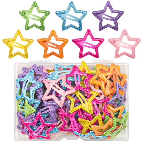 105 Pcs Glitter Star Snap Hair Clips, Non-Slip Hair Barrettes for Women & Girls, Multi-Color Small Clips for Party, Holiday, Daily Hairstyles