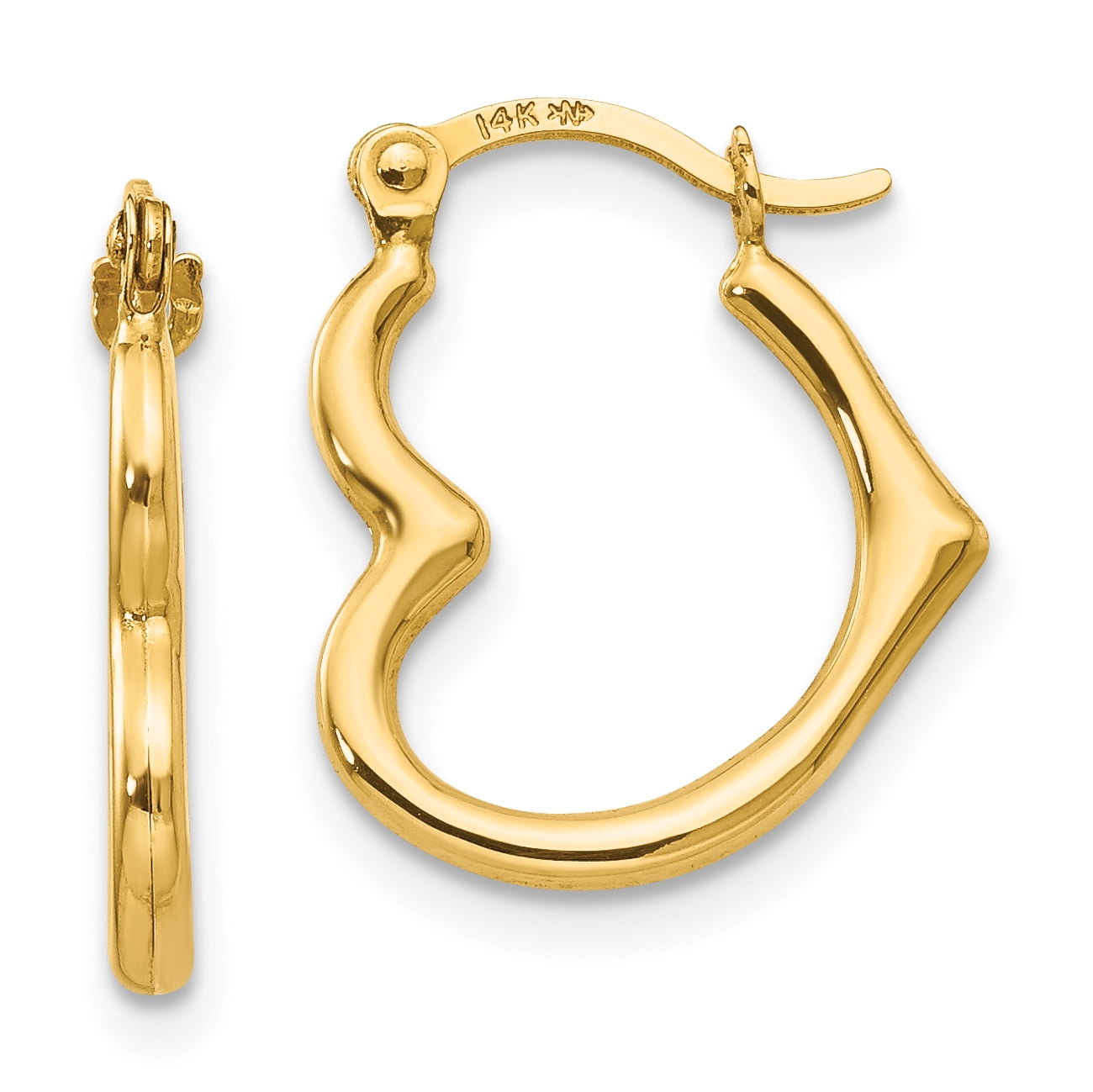 14k Yellow Gold Heart Shaped Hoop Earrings Ear Hoops Set Love Fine
