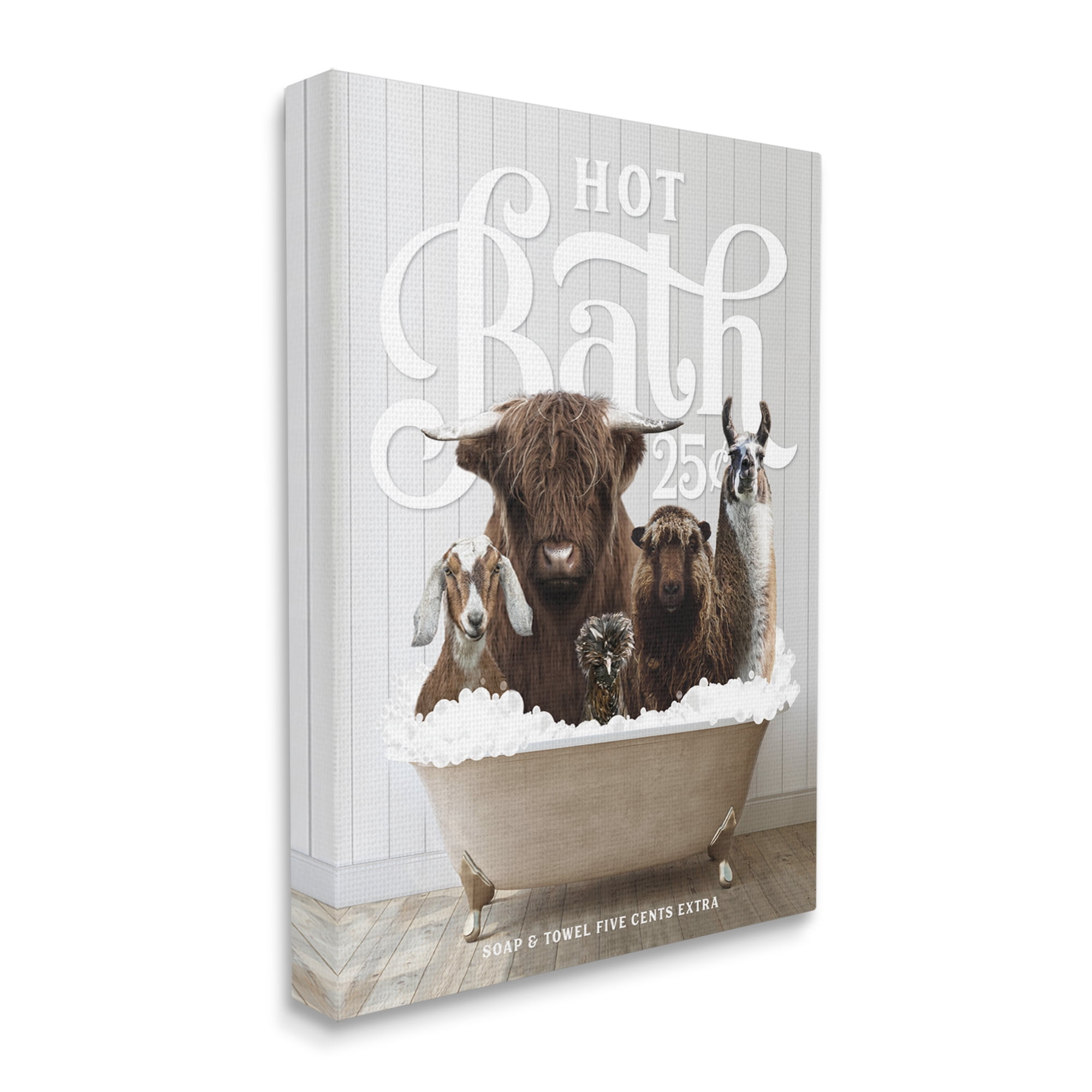 Stupell Industries Farm Animals in Bath Animals & Insects Painting Gallery Wrapped Canvas Print Wall Art, 24 x 30