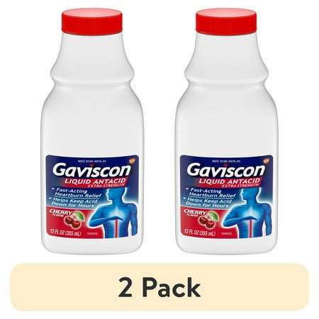 (2 pack) Gaviscon Extra Strength Liquid Antacid for Heartburn Relief, Cherry, 12 oz