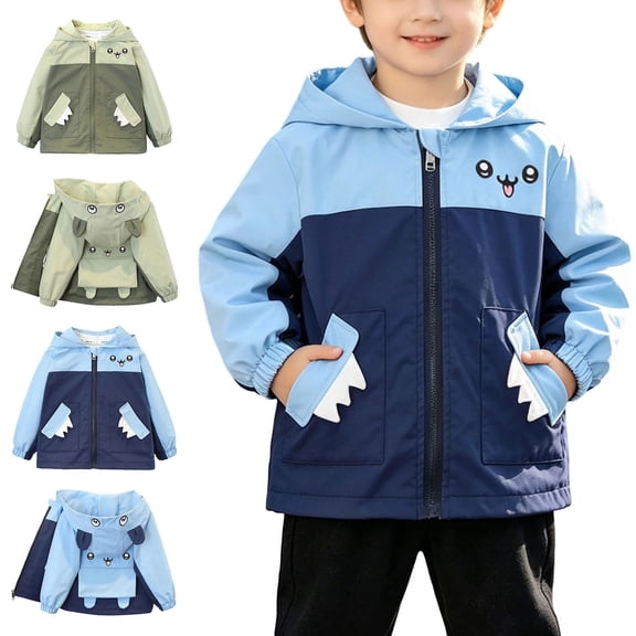 Afuyipoi Toddler Boys Print Zip Up Hooded Jacket Windbreaker Pockets Outdoor Casual Size 12 Mo-8Y Blue Size 4T