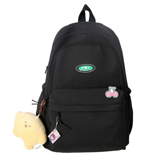 Yosicl Large Capacity College Student Backpack Girl s School Bag High School Student Solid Backpack White