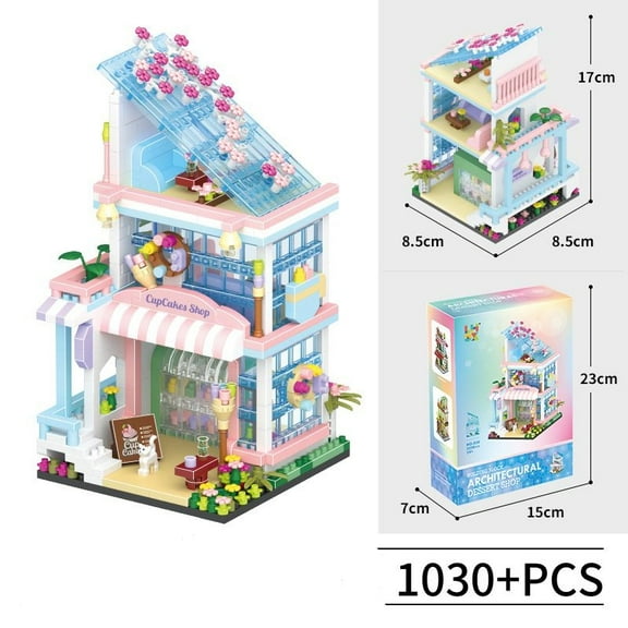 Street view dessert shop building blocks, creative miniature building block toys, collectible building block toys (Over 1,030 items)