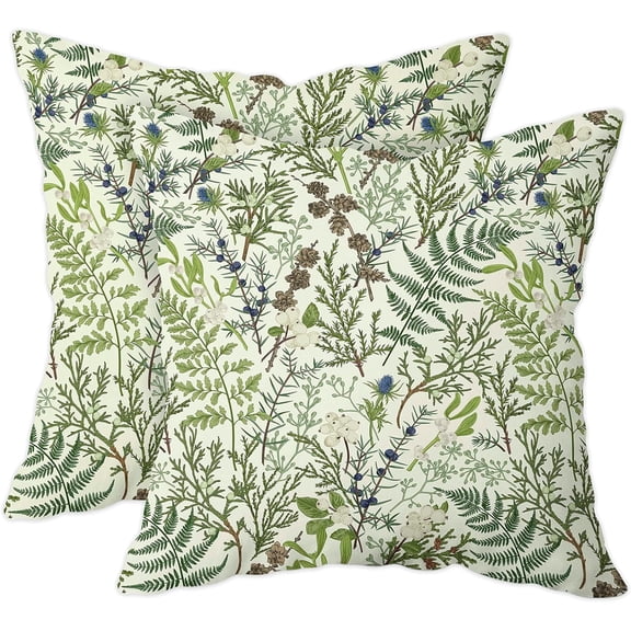 Green Plant Throw Pillow Covers 18x18 Inch Set of 2 Sage Green Botanical Leaf Pillow Covers Vintage Floral Cushion Cover Farmhouse Waterproof Decor for Living Room Bedroom Sofa Patio Outdoor