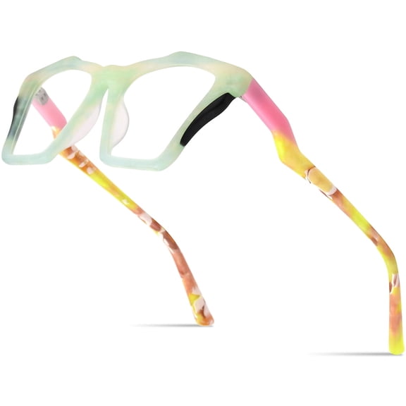 HEPIDEM Gradient Multicolor Acetate Glasses Frame Women Big Oversize Square Eyeglasses Spectacles Eyewear (9360 Green C1)