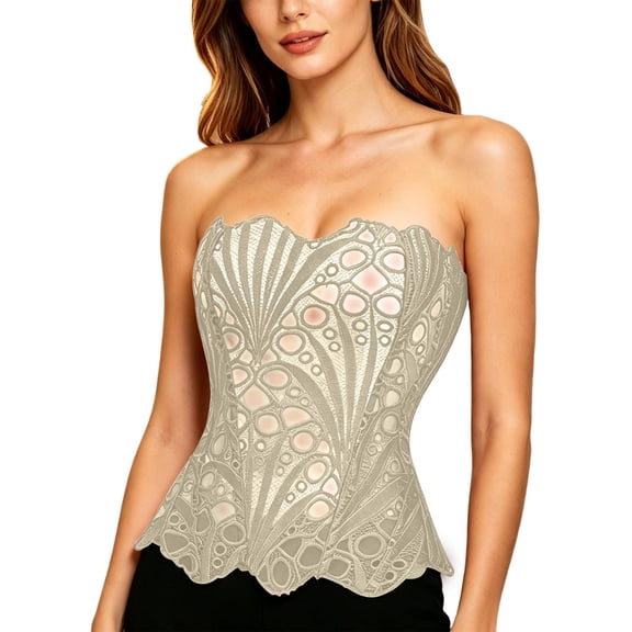 Hollow Out Corset Tops for Women Lace up Corset Bustier Top Sexy Floral Lace Waist Cincher Going Out Club Party Y2K Tops