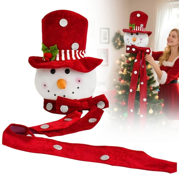 Snowman Tree Topper Plush Fabric Christmas Decoration With Festive Hat Soft Seasonal Accent For Holiday Home And Decor