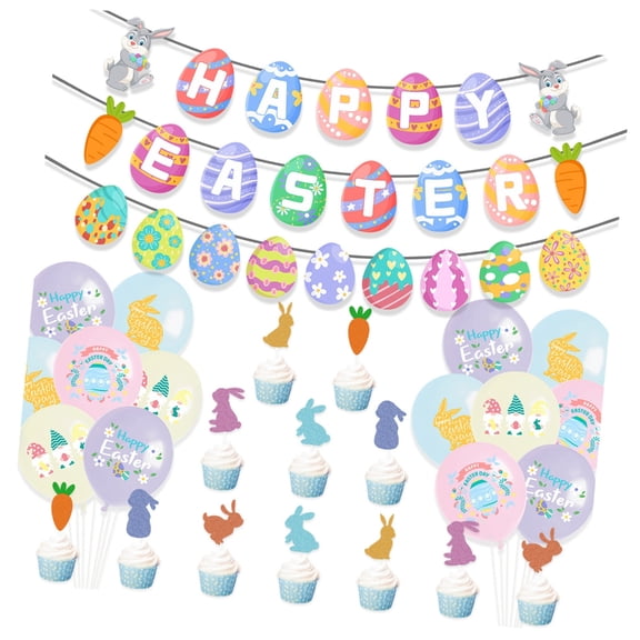 Easters Cake Toppers Set Easters Banners Holiday Colorful Balloons Party Supplies Easters Cake Decorations for Festival Cake