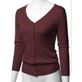 thumbnail image 3 of FashionOutfit Women's Solid Button Down V-Neck 3/4 Sleeves Knit Cardigan, 3 of 4