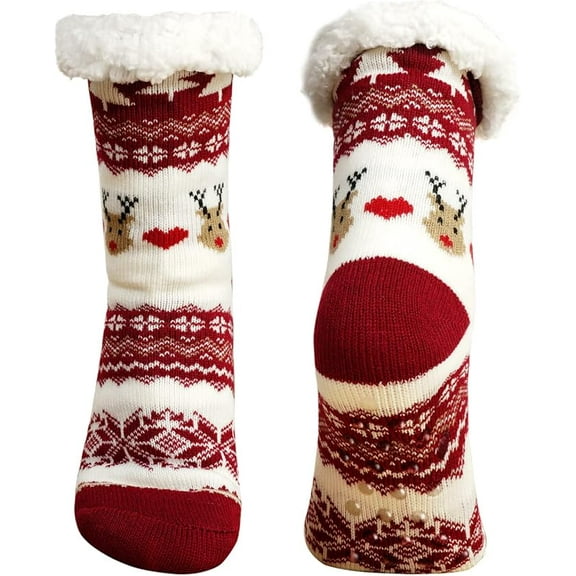Slipper Socks for Women with Gripper - Winter Non Slip Thick Fuzzy Socks - Warm Cozy Christmas Socks Gift