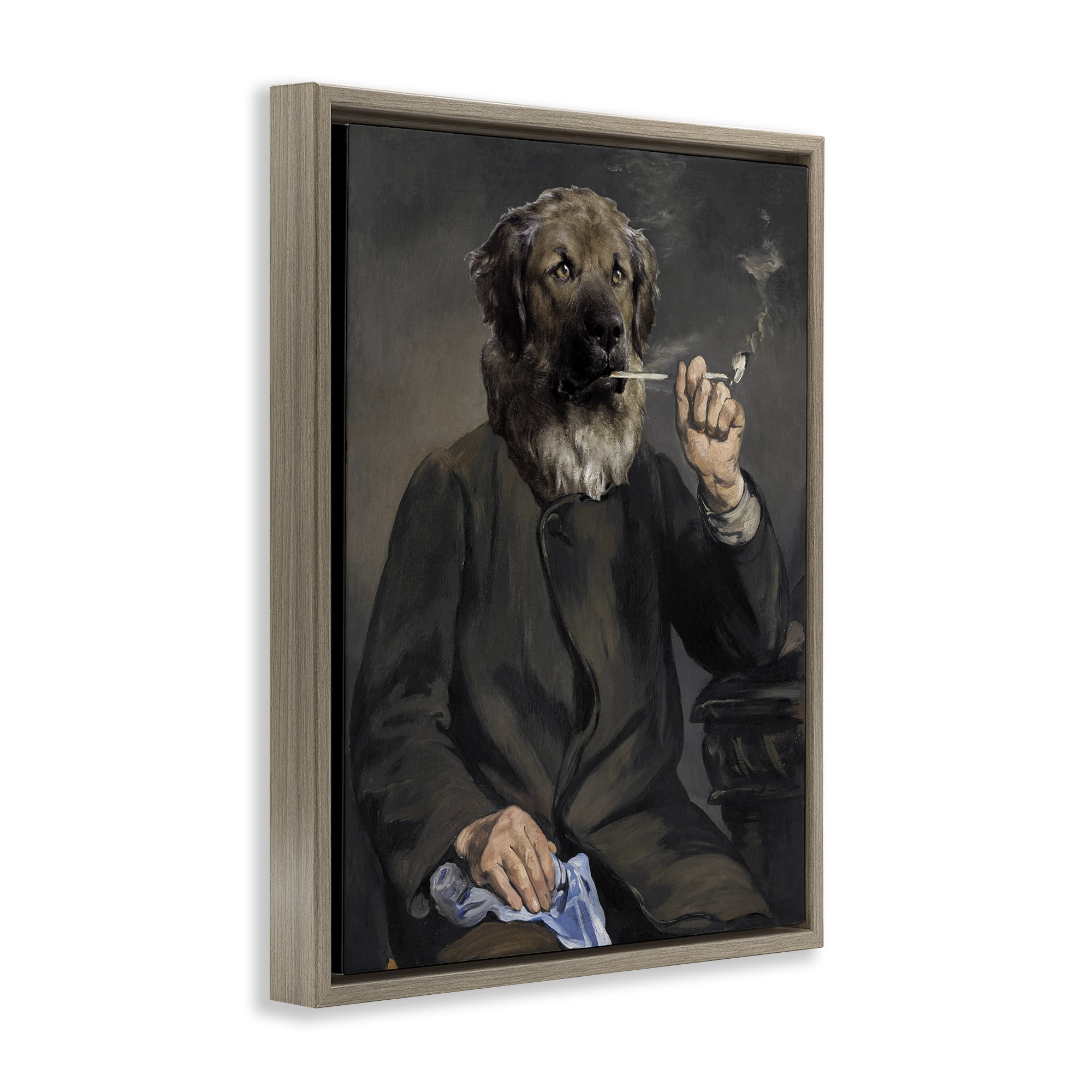 Stupell Industries Smoking Historical Dog Novelty & Humor Painting Brown Floater Framed Canvas Art Print Wall Art, 25 x 31