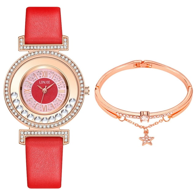 Leather Strap Watch Strap Leather Linjie Ladies Fashion Quartz Watch Leather Strap Watch Analog Watch Set