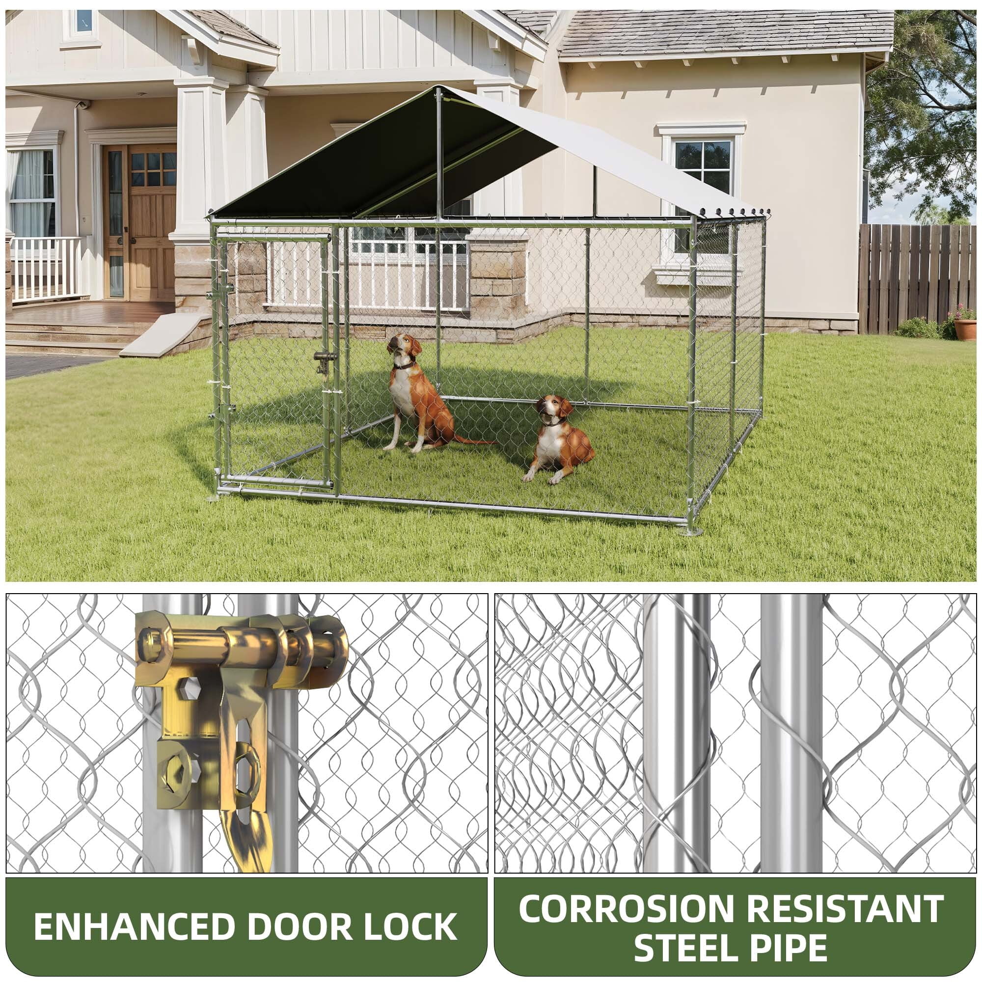 Uforic 7.5'x7.5' Outdoor Dog Kennel with Metal Dog Gate, Outdoor Dog Enclosure with Roof, Heavy Duty Dog Kennel for Backyard Farm