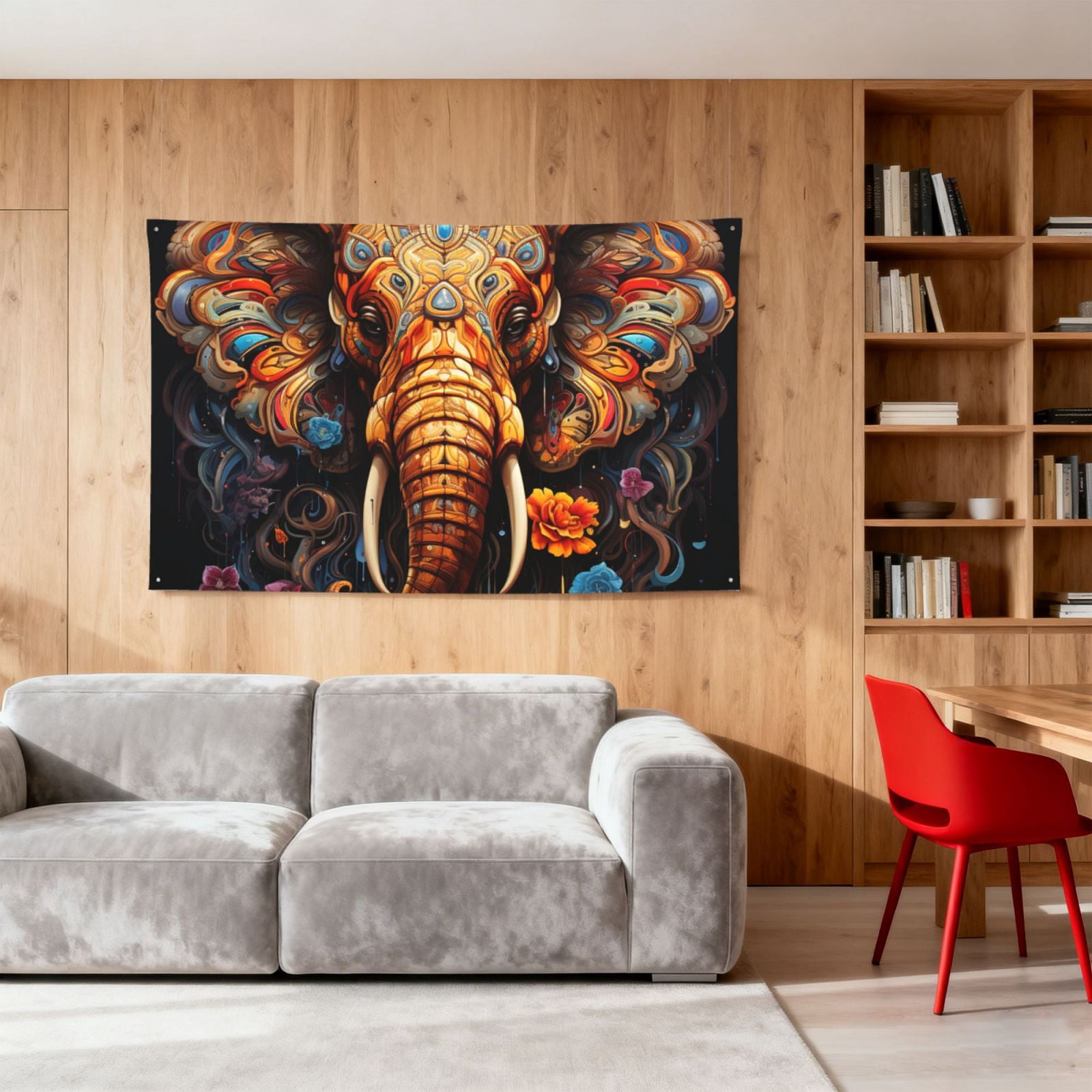 Elephant Indian Psychedelic Four Hole Decorated Banner Flag for Garden Yard Home Decoration Indoor Outdoor 4x6 Ft