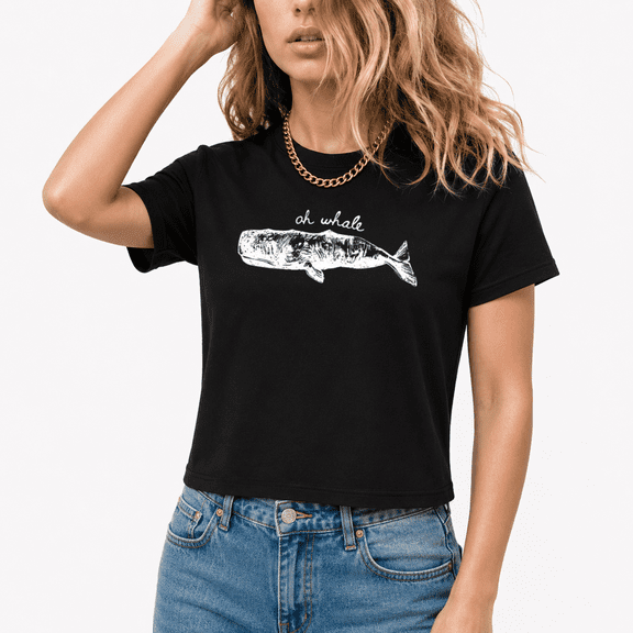 Cozymy Women Vintage Whale Graphic Crop Top Ocean Animal Tee Linocut Style T-shirt Aesthetic Summer Casual Outdoor Outfit