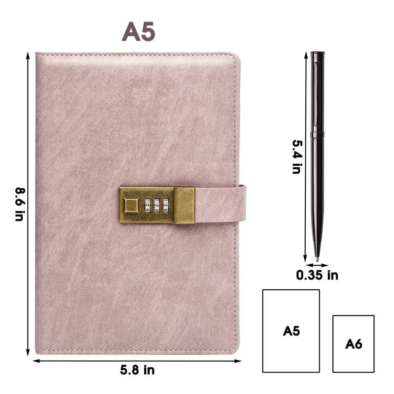 WEMATE Vintage Lock Diary Journal with Pen, A5 Pink photo 4