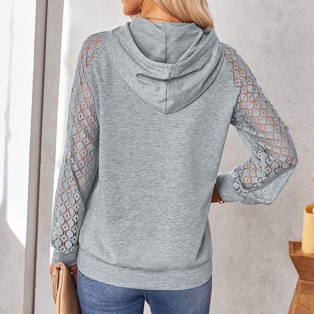 Round Collar Hoodie, Casual Drawstring Women Hooded Hoodie Fashionable Lace Long Sleeve For Office For Shopping For Female ANGGREK Cocina, Decoración y Otros