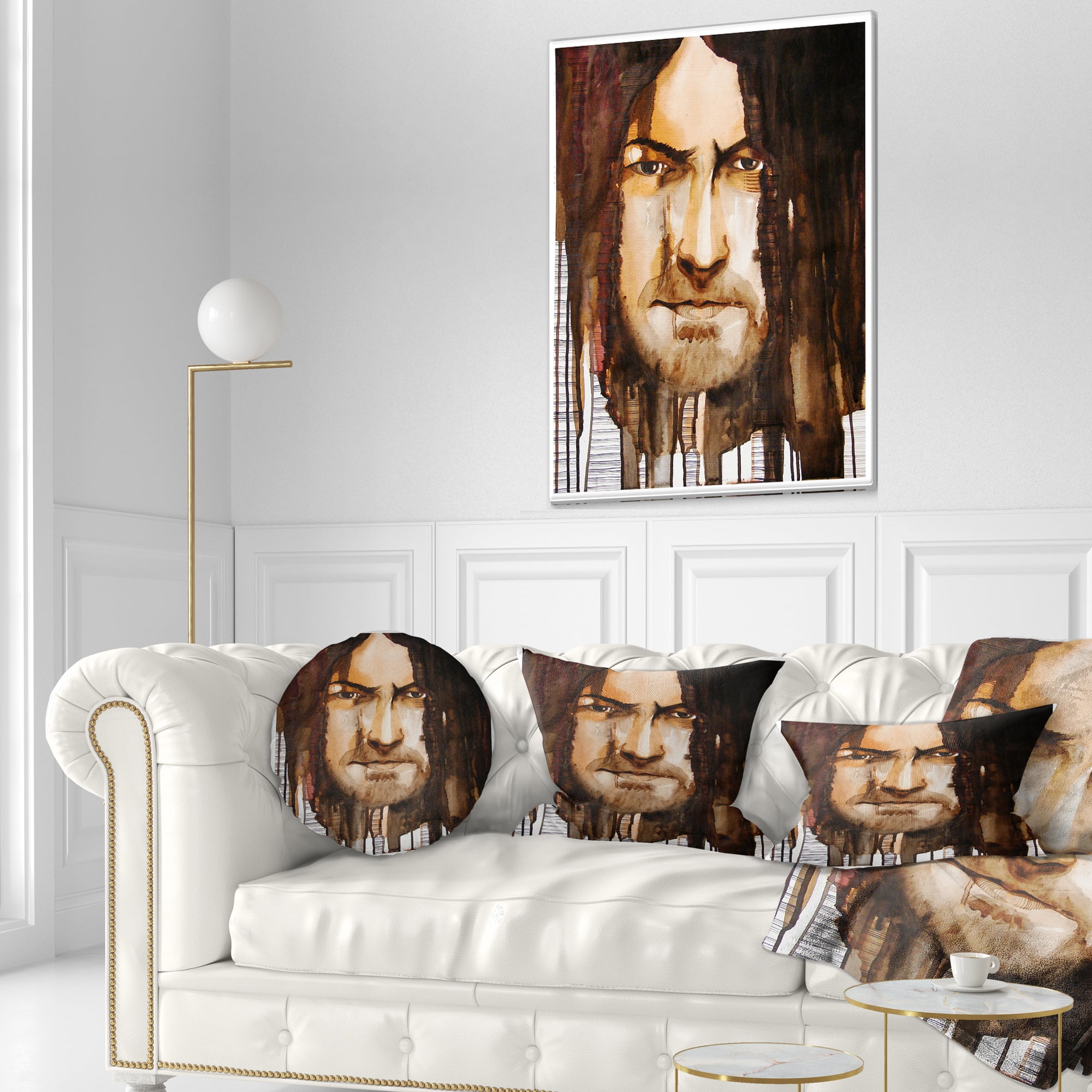 Designart Illustrated Handsome Guy - Abstract Portrait Throw Pillow - 12x20