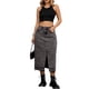 thumbnail image 2 of Falda de mezclilla midi ajustada de cintura alta con corte y dobladillo sin terminar para mujer INSPIRE CHIC 2XL negra, 2 of 6