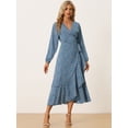 thumbnail image 3 of Vestido Largo Bohemio Floral de manga Larga con dobladillo Dividido Allegra K Azul M, 3 of 5