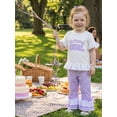 thumbnail image 4 of BemeyourBBs Toddler Baby Girl Birthday Outfit 1 2 3 4 5 Years Old Birthday Summer Clothes Baby Girls Ruffled Short Sleeve Crew Neck Letters T-shirt with Plaid Flare Pants Set, 4 of 9