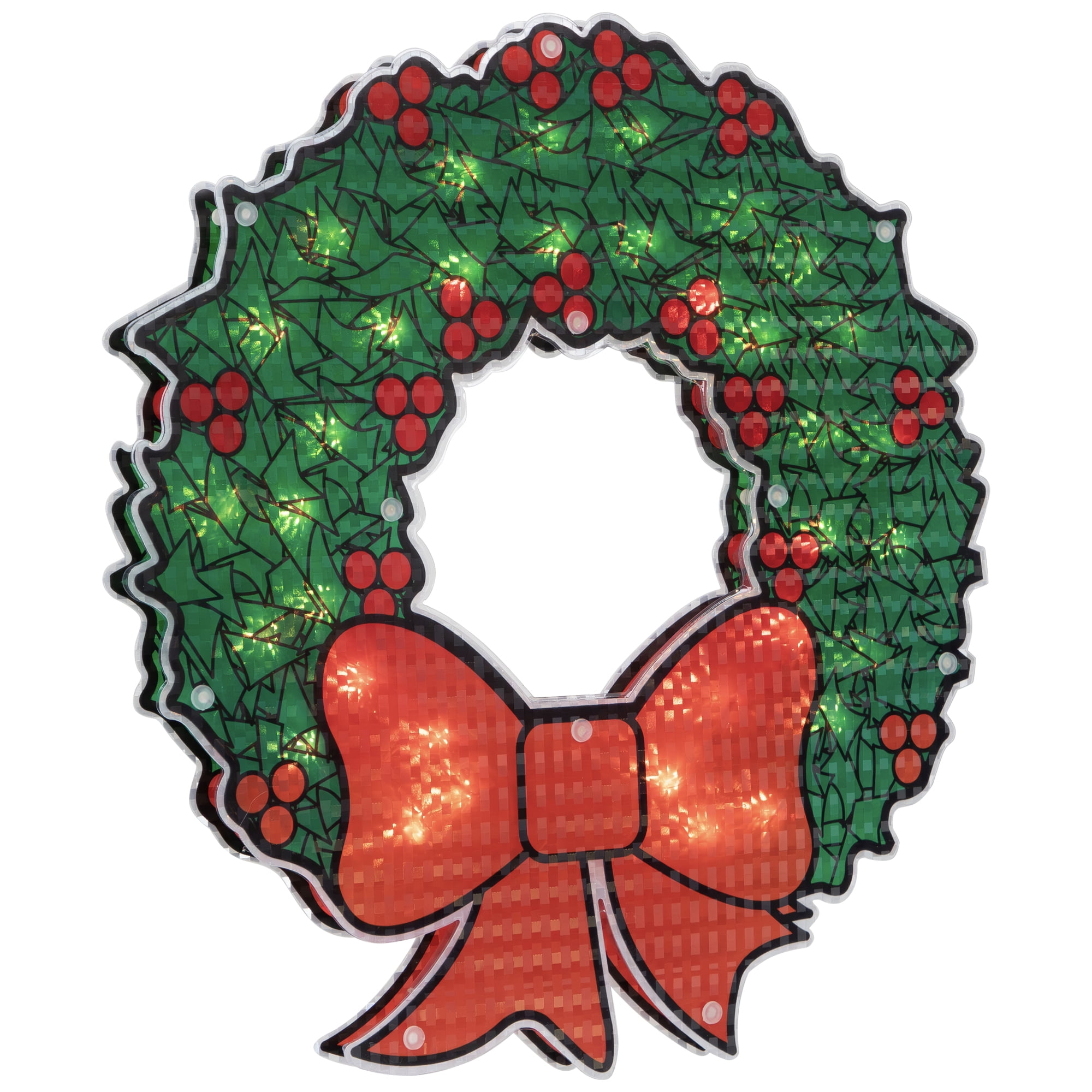 Northlight Lighted Holographic Christmas Wreath Window Silhouette Decoration - 15"