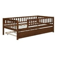 thumbnail image 4 of Harper & Bright Designs Twin Size Low Daybed with Trundle, Wood Twin Platform Bed Frame with Rails for Boys and Girls Bedroom, Walnut, 4 of 15
